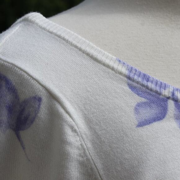 Premise Studio Women's Pullover Sweater Purple Floral White Lightweight Size S - Picture 9 of 13